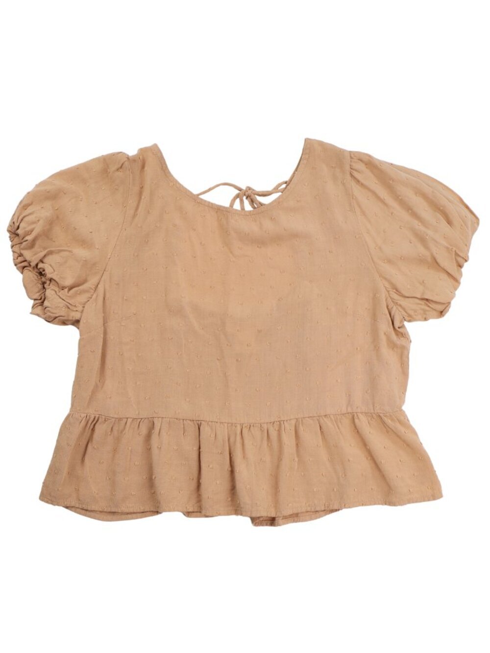Kirious Los Angeles Brown Swiss Dot Peplum Top Large